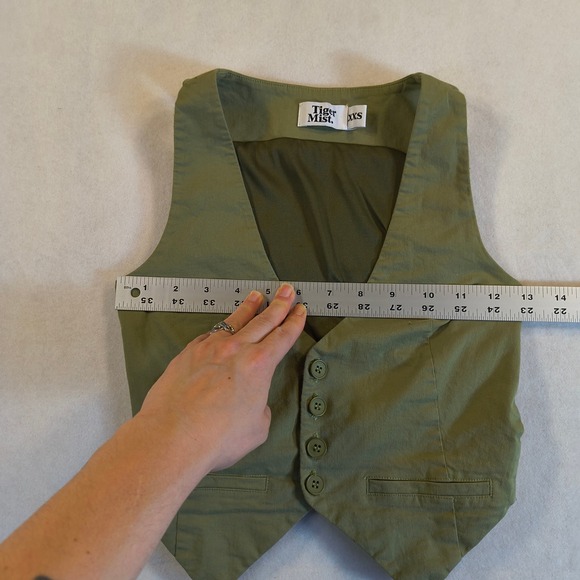 Tiger Mist Green Button Front Vest Women's XXS Y2K Cropped Fitted Sleeveless Top - Picture 6 of 7